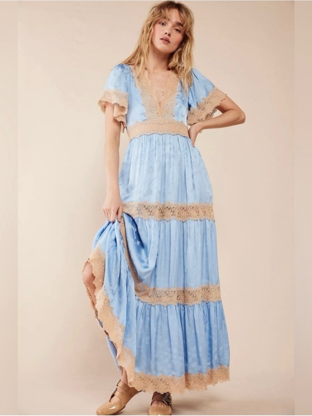 Spell & the Gypsy X Free People Ocean Gown Lace Light Blue Maxi Dress XXS